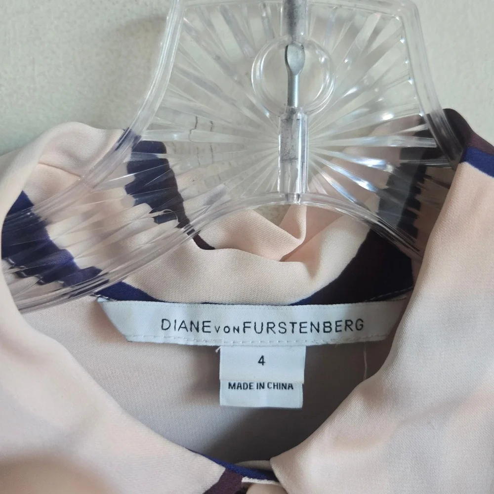 Diane von Furstenberg 4 Wrap Shirt‎ Dress Womens Plum Navy Blush Geometric